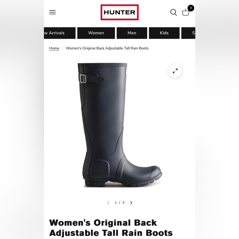 Hunter Women’s Rainboots US size 8, Black
